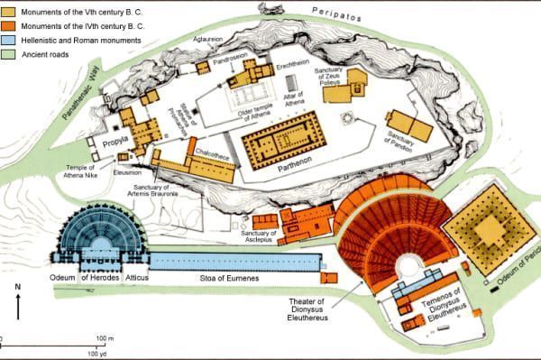 Acropolis map with monuments