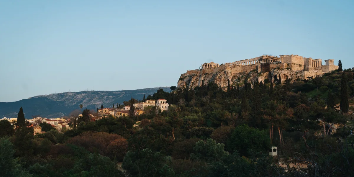 Acropolis hilltop with scattered marble ruins