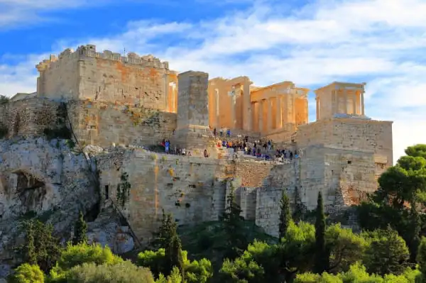People entering the Acropolis by the Propylaea