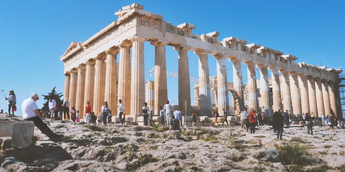 People visiting the Acropolis Parthenon