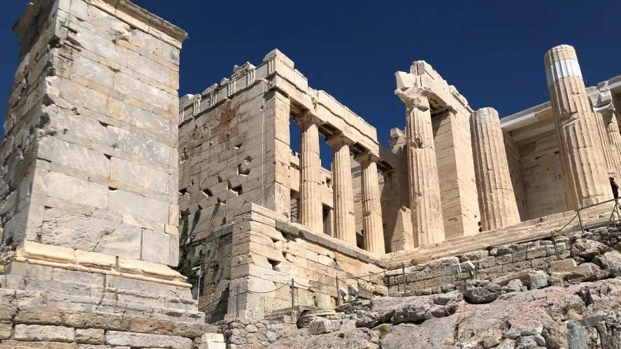 Pillars of the Propylaea framing the Acropolis entryway