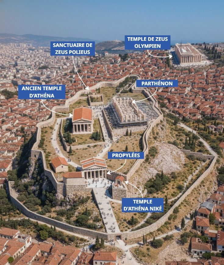 Carte de l'Acropole avec la vue d'origine